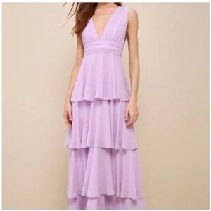 Lulus Amazing Evening Lavender Tiered Maxi Dress